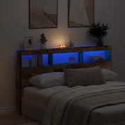 Testiera con Contenitore a LED-Testiera con Ripiani Legno Antico 180x17x102 cm