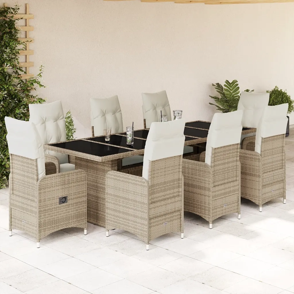 vidaXL Set da Bistrò da Giardino 9 pz con Cuscini Beige in Polyrattan