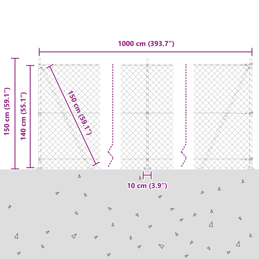 Recinzione a maglie con 7 post flangiati 1,4x10 m in acciaio zincato