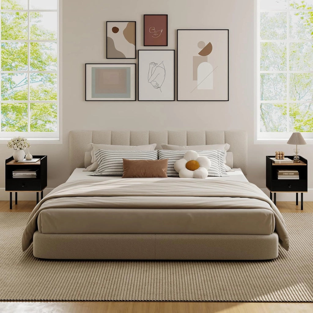 Comodino in Legno con Cassetto, Tavolino da Salotto con Ripiano Aperto, Comodino Moderno per Camera da letto, Soggiorno, Cameretta, 40,5 x 35 x 56 cm (1, Nero)
