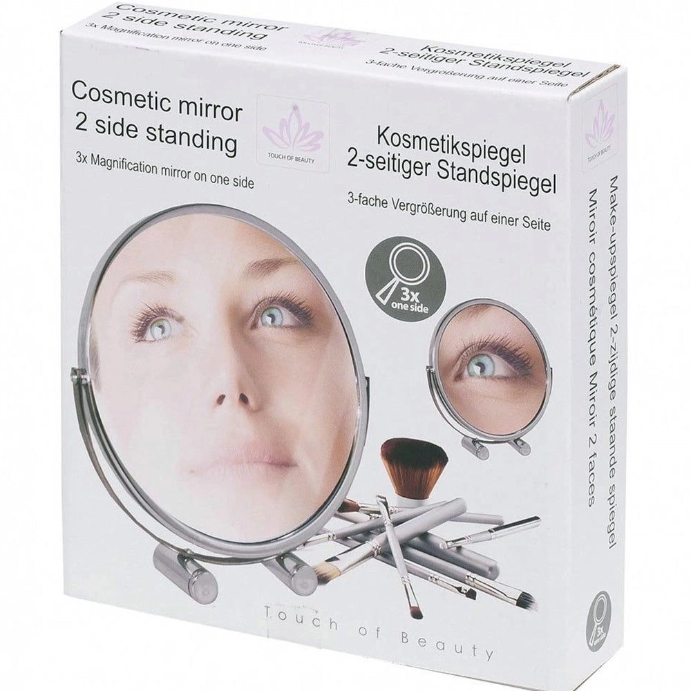 Trade Shop - Specchio Cosmetico 16cm Zoom 3x Fronte/retro Con Appoggio Viso Barba Per Bagno -