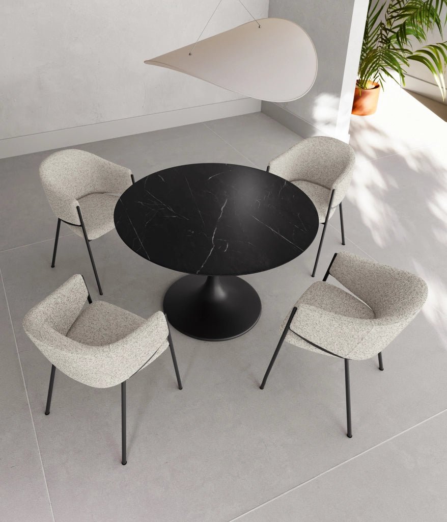 Tavolo Fisso Side OM/476/MN con Top in Ceramica Marmo Nero e Struttura in Metallo Verniciato Nero - 100x100x76 cm - Stones