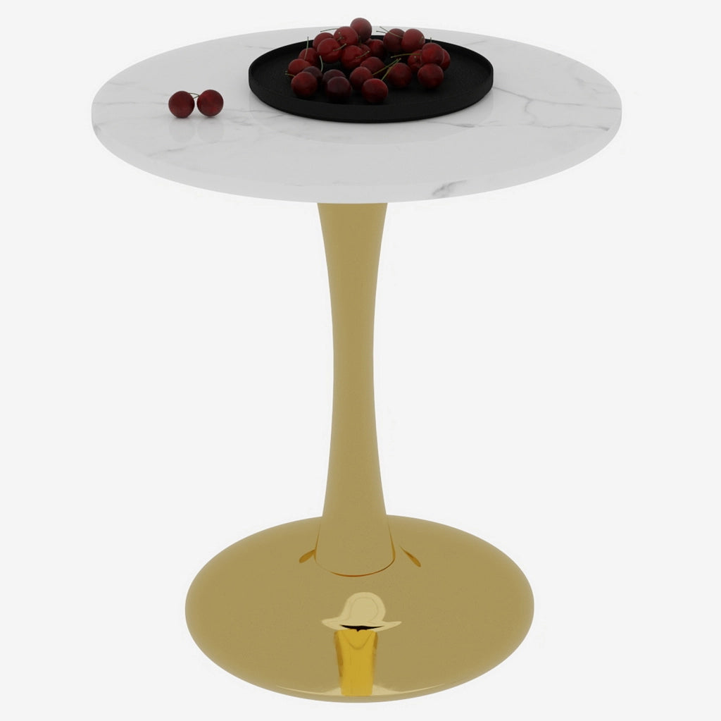 Tavolino rotondo con design minimalista in marmo artificiale oro bianco