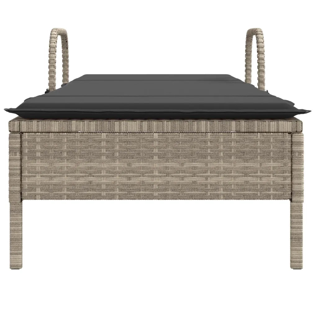 Lettino Prendisole con Ruote e Cuscino Polyrattan Grigio Chiaro 368313