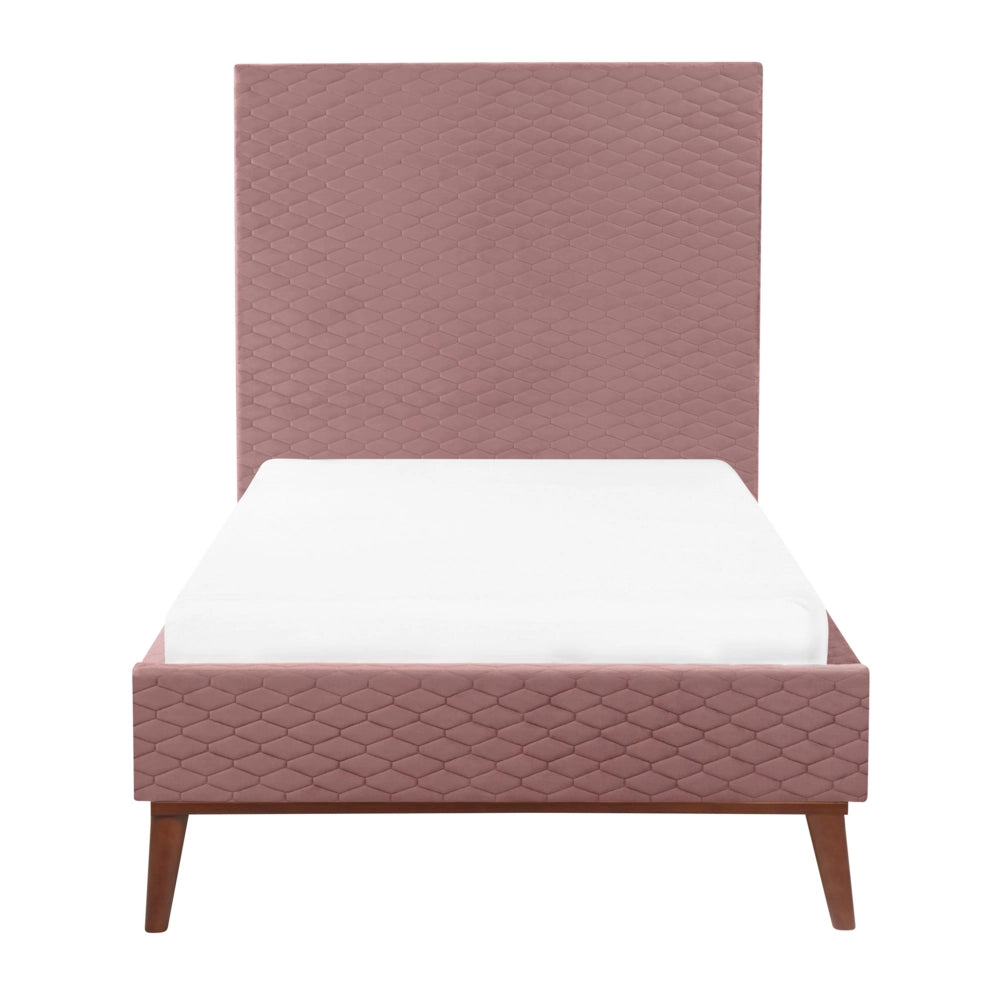 Letto imbottito in velluto rosa 90 x 200 con struttura imbottita a nido d'ape trapuntato stile classico