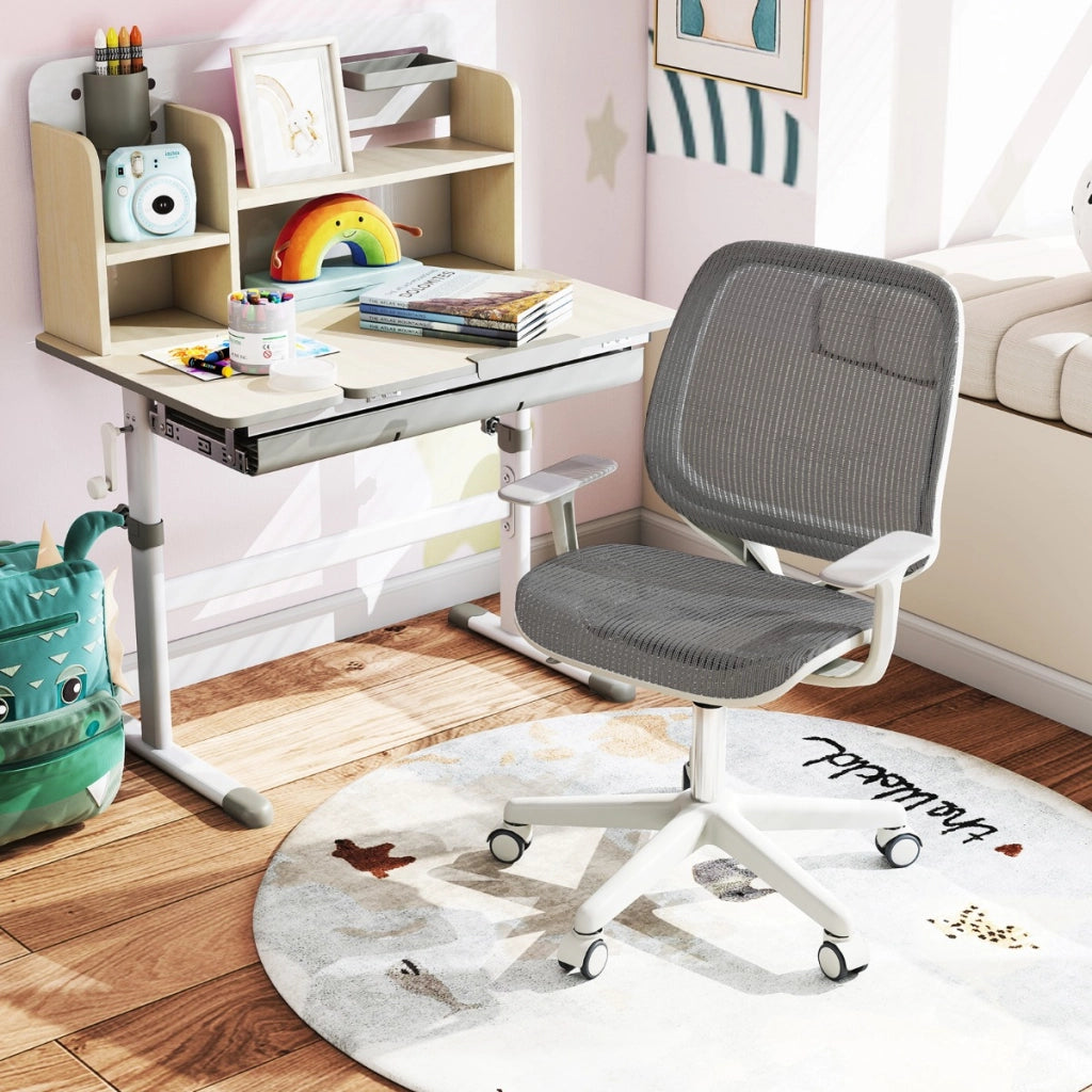 Sedia girevole per bambini regolabile in altezza con freno di seduta, Sedia da scrivania ergonomica Grigio