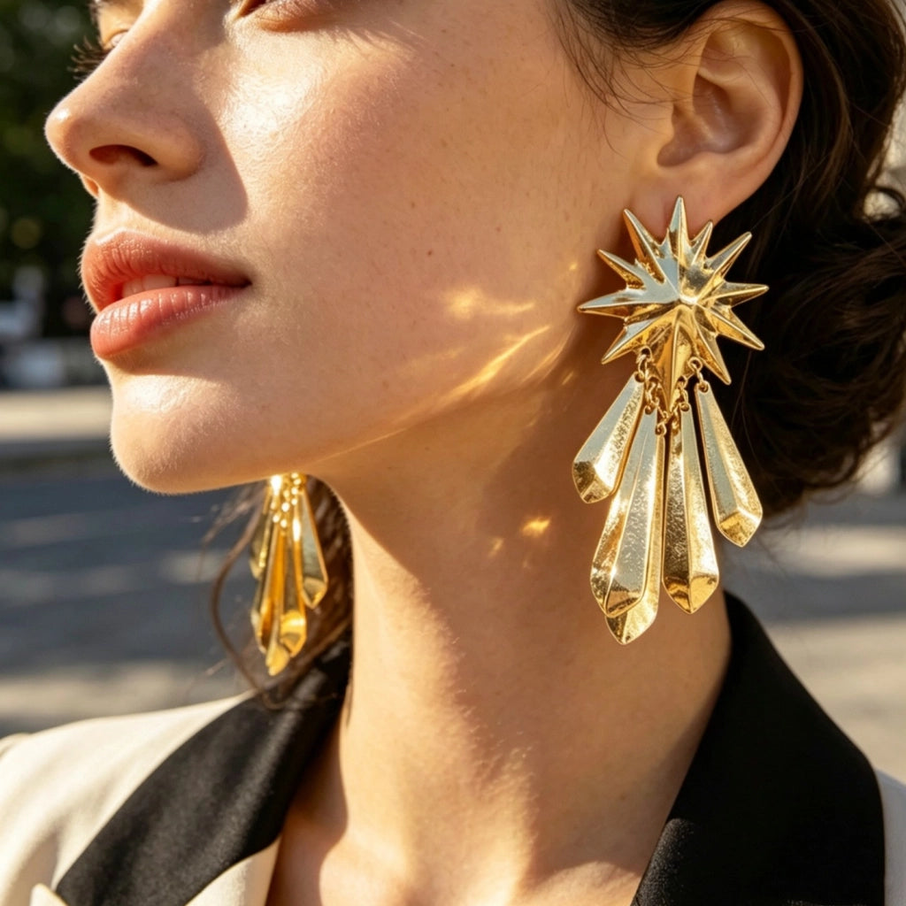 Nuovi orecchini a nappa in metallo a forma di girasole, eleganti orecchini dorati a forma di sole