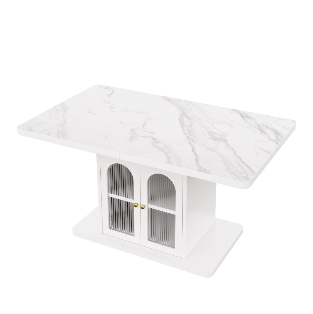 Tavolo da pranzo allungabile con vano contenitore e striscia LED in MDF bianco