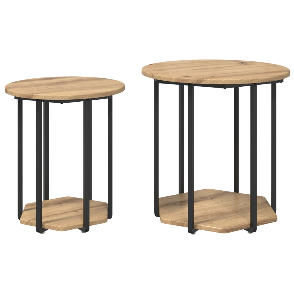 Set di 2 Tavolini in Legno ingegnerizzato Rovere e Metallo