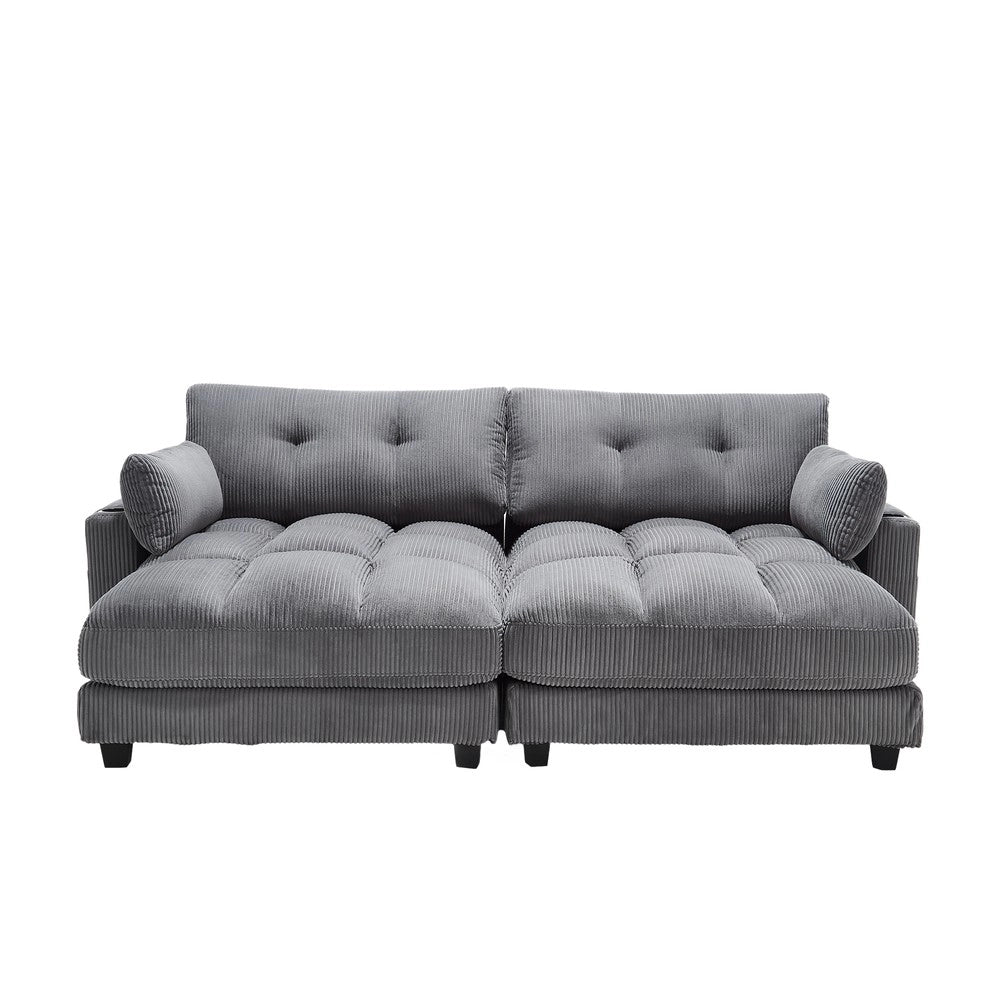 Divano 2 posti grigio con cuscini braccioli ¨C Minimal ¨C tessuto corda, 146x82x80cm