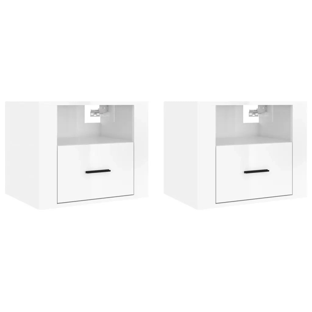 Set di 2 Comodini | Armadio da Notte | Mobiletto da notte a Muro Bianco Lucido 50x36x40 cm
