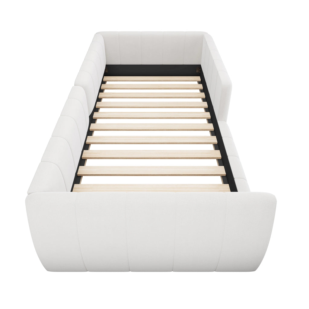 Letto imbottito con piattaforma e sponde di sicurezza - Zephmum- 90x200- Beige