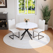 Tavolo da Pranzo Rotondo Effetto Marmo con 2 Sedie ¨C MINIMAL ¨C Bianco, Metallo, Ecopelle