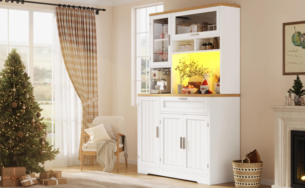ARMADIO Vetrina con LED 104x40x180 cm MDF Bianco per Cucina e Soggiorno