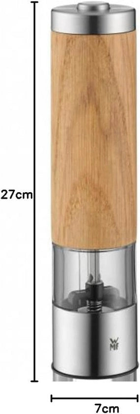 Molinello Elettrico Sale e Pepe in Legno di Quercia - Acciaio Inox Cromargan - Lavorazione Ceramica - Altezza 215 cm - Colore Legno/Argento - Cucina Gli Strumenti da Cottura
