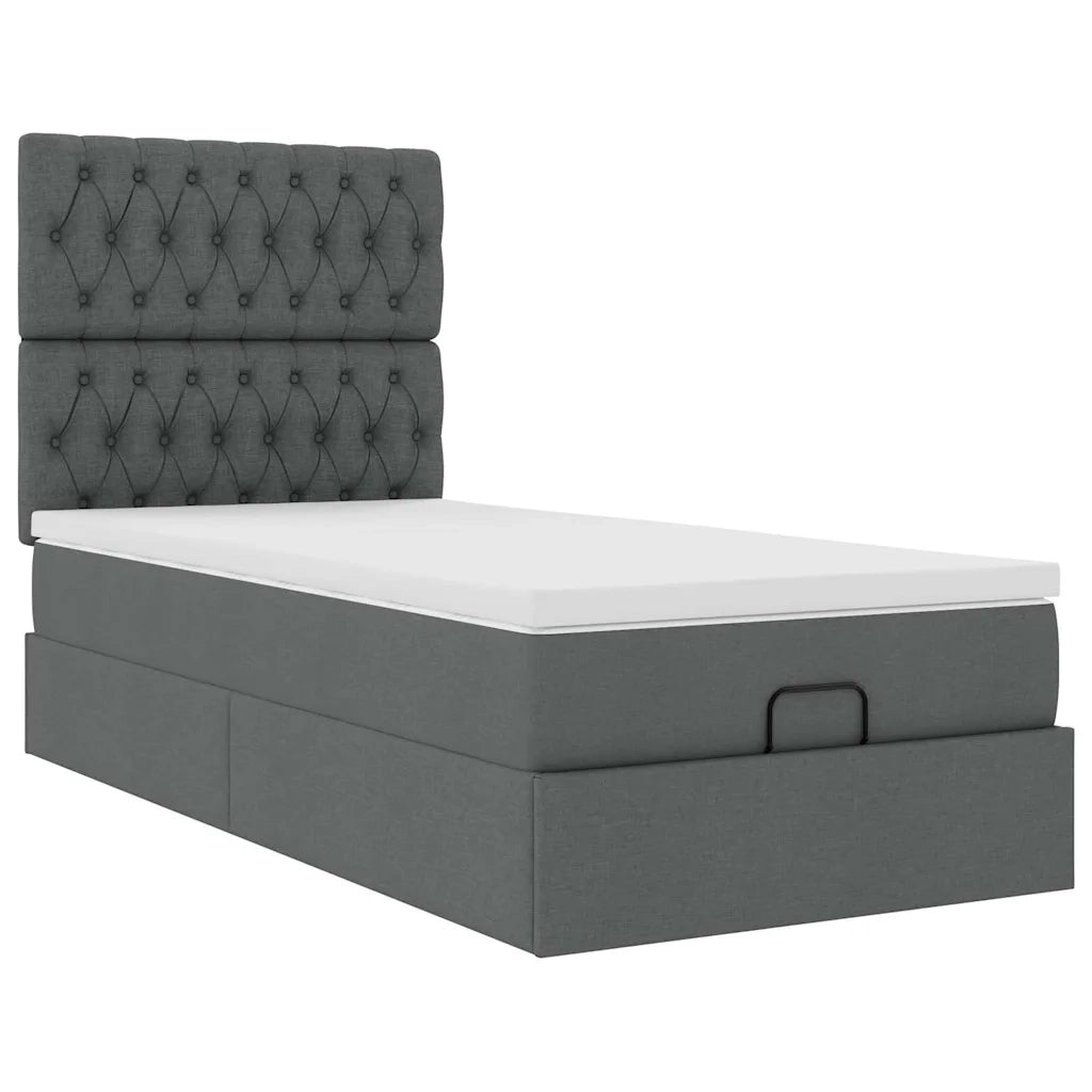 Pouf Letto con Materasso e LED Grigio Scuro 90x200 cm Tessuto 3314059