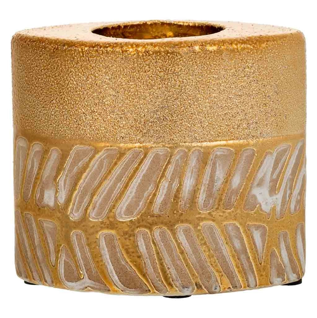 Portacandele in ceramica dorata 10,5x6,5x8h