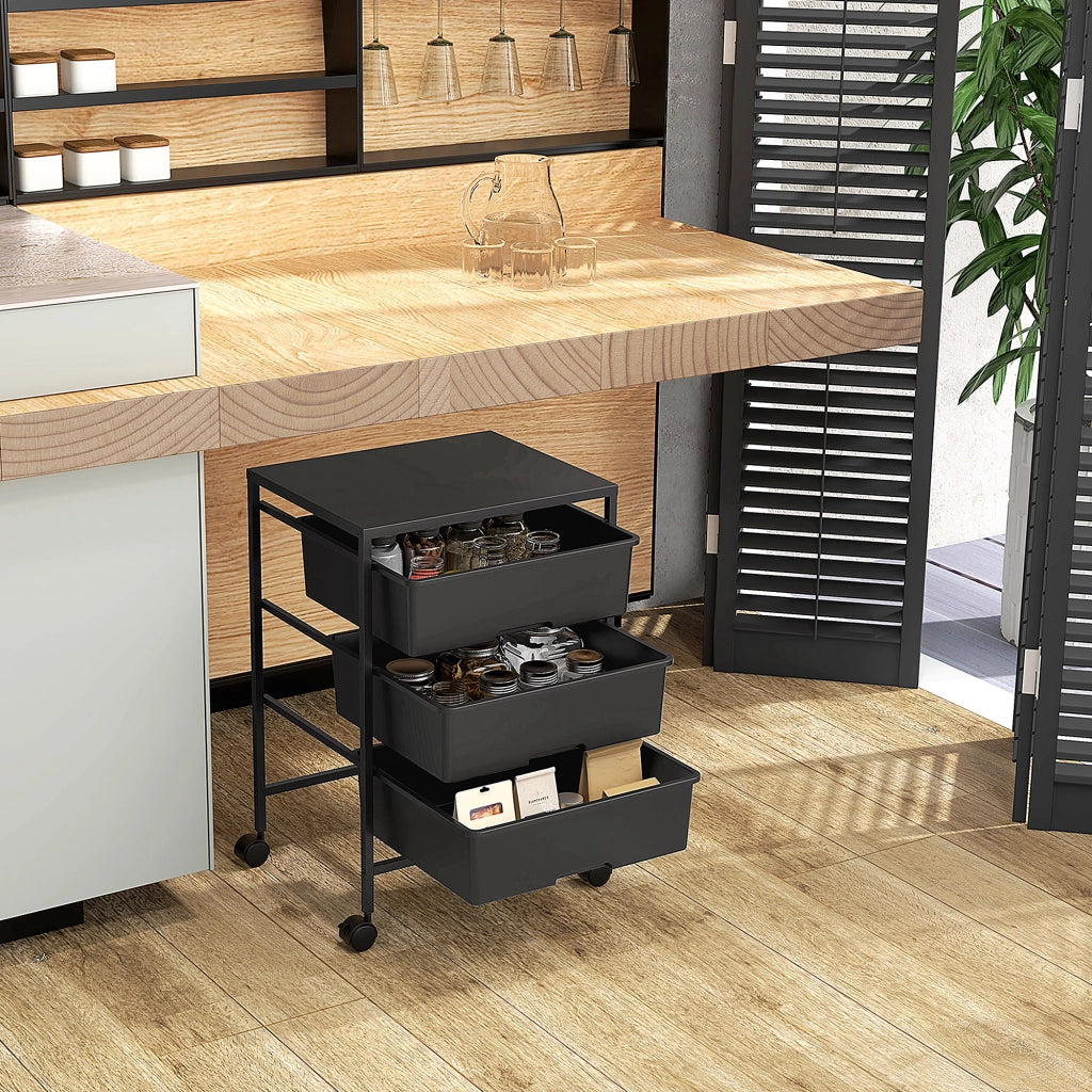 Carrello con ruote e 3 cestini ¨C zephmum ¨C 40,8x33,5x60,5 cm, nero