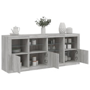 Credenza con Luci LED-Buffet-Armadio da cucina Grigio Sonoma 164x37x67 cm
