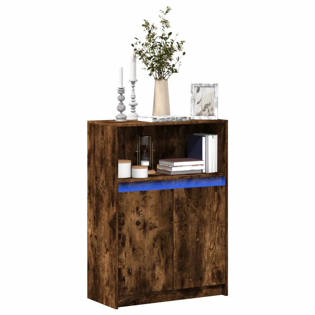 Credenza | Madia | Buffet da pranzo | Armadio da pranzo con LED Rovere Fumo 72x34x100 cm in Legno Multistrato