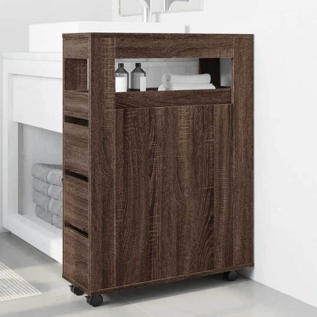 vidaXL Mobile da Bagno Stretto con Ruote Rovere Marrone in Truciolato