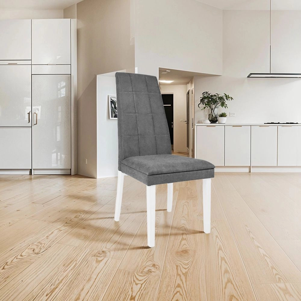 Set 2 Sedie imbottite con struttura in legno bianco e tessuto grigio Tim