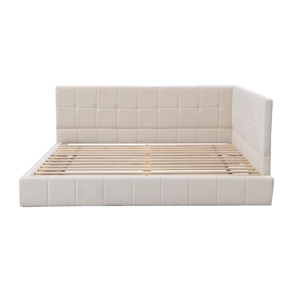 Letto da giorno 140x200 cm; design Mid-Century; tessuto beige (Senza materasso)