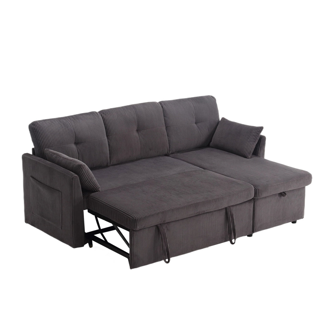 DIVANO LETTO Modulare Angolare 206x108x66 cm Velluto a Coste Grigio Scuro