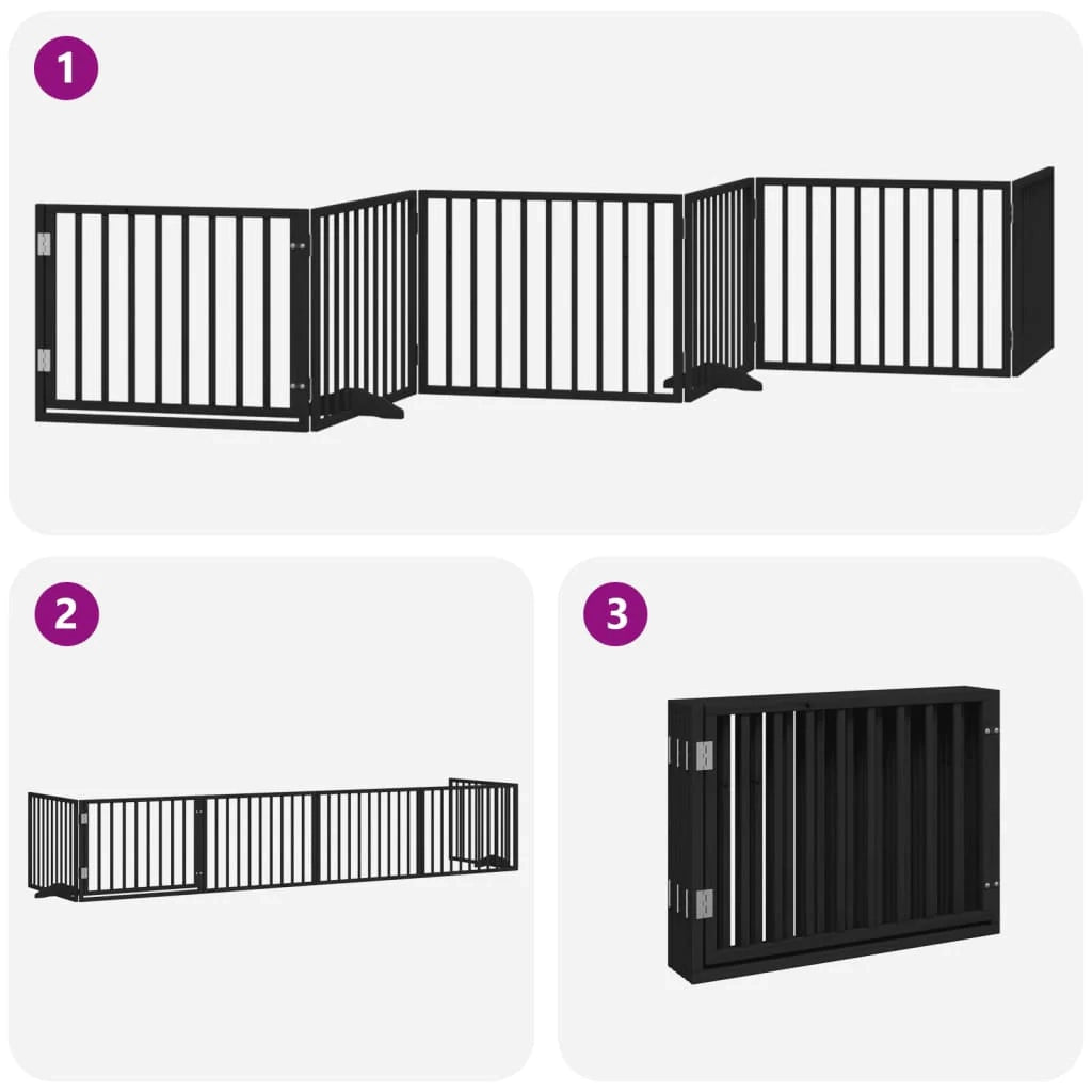 Cancelletto di sicurezza per animali domestici porta pieghevole 6 pannelli legno di pioppo nero 02_0023228