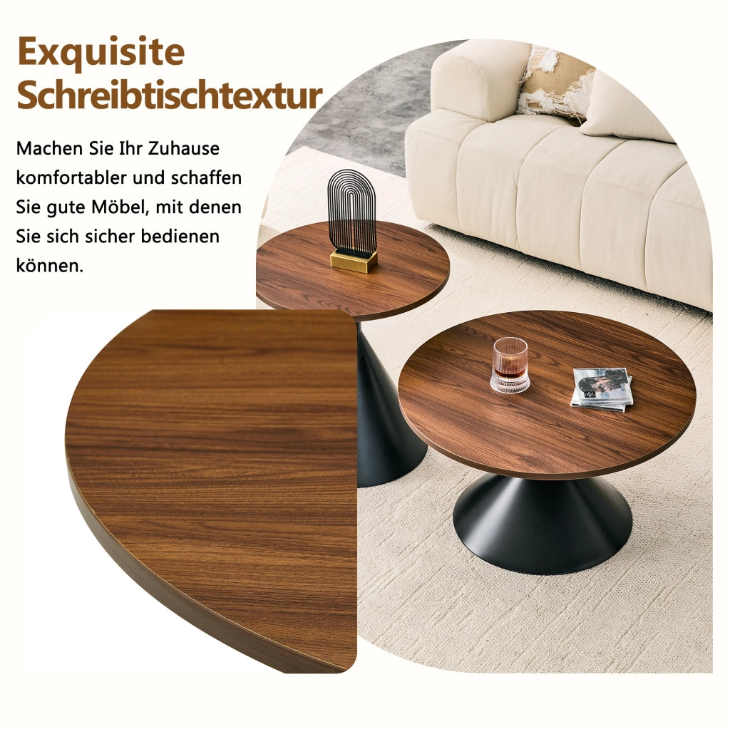 Set 2 tavolini da caffè conici inseribili ?70/50 cm noce e nero