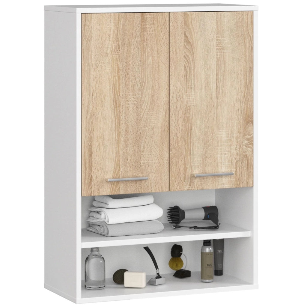 Mobile bagno sospeso AKORD FIN H934 W64 Bianco, Quercia Sonoma 2 ante 64x94x30 cm