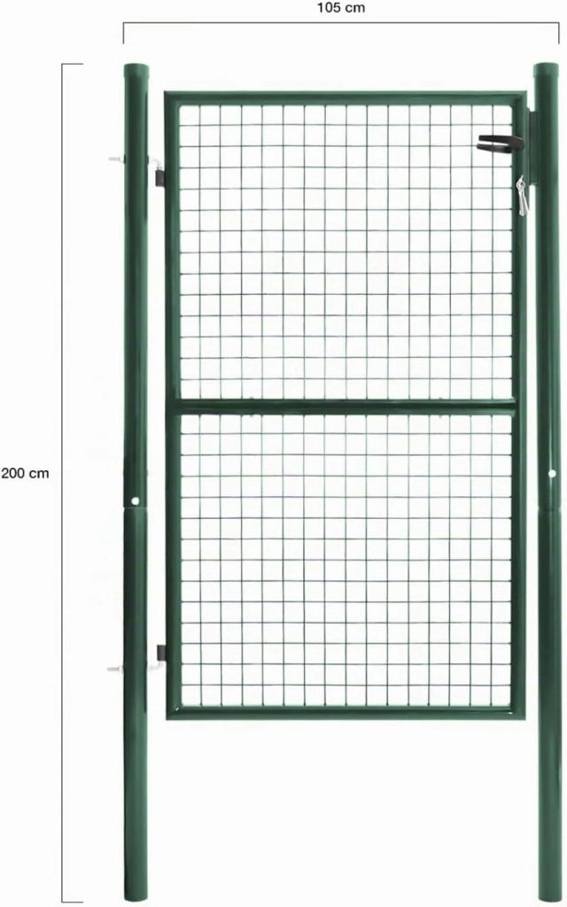 Cancello da giardino in acciaio verde 105 x 150 cm con serratura e maniglia