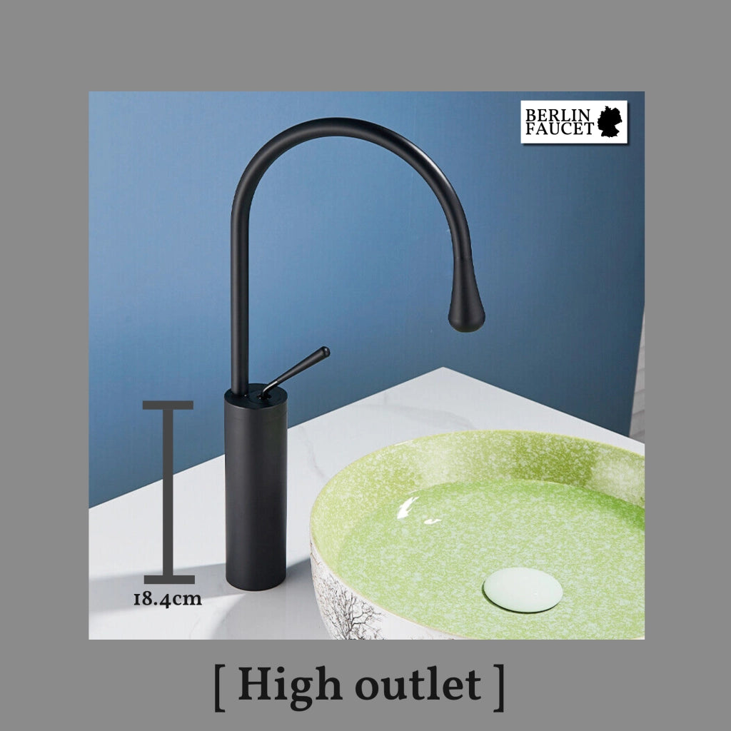 Lydia | Rubinetto da bagno Hotel Gastro nero | in acciaio inox per lavelli alti|rubinetto miscelatore 2 attacchi| Raccordo alta pressione alto bagno