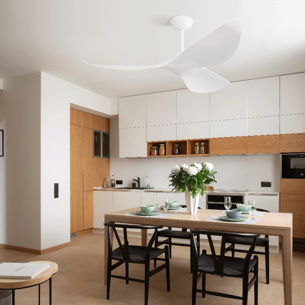 Ventilatore da soffitto 96 cm reversibile con telecomando e timer in ABS bianco opaco