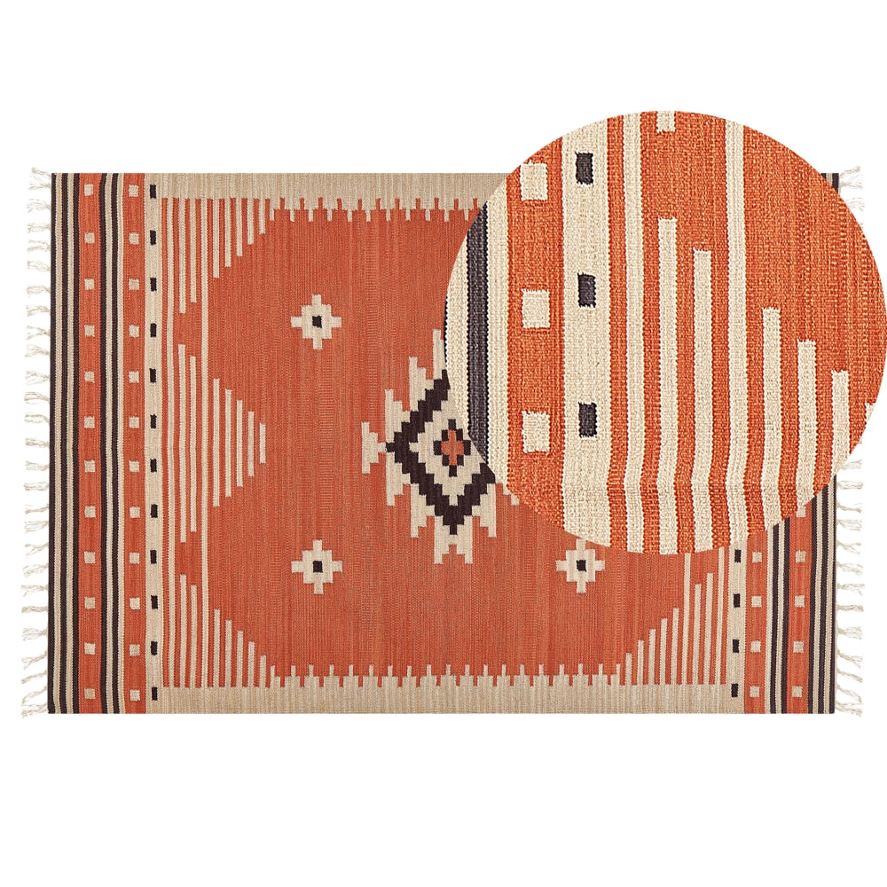 Tappeto Kilim in cotone multicolore 140 x 200 cm con motivo geometrico reversibile e frange Rettangolare Tradizionale