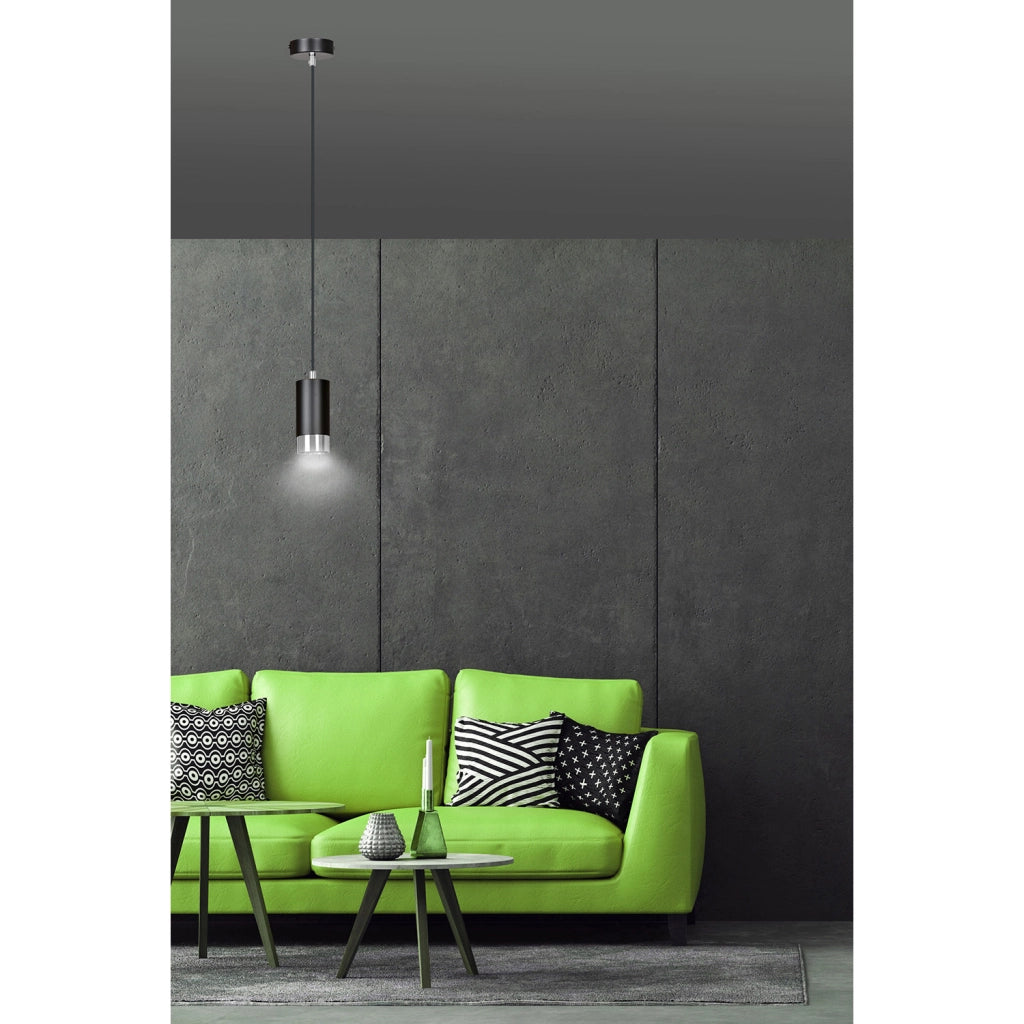 Sospensione Moderna 1 Luce Ivar A Cilindro In Acciaio Nero E Cromo