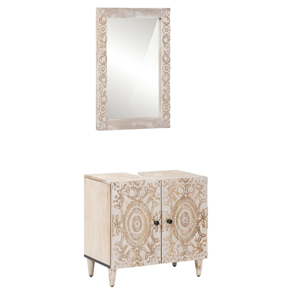 Set di mobili per il bagno 2 pcs Bianco Legno di mango massello