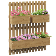 Fioriera Verticale a Doghe 60x16x80 cm con 3 Vasi Rimovibili in Legno di Abete Marrone Bruciato