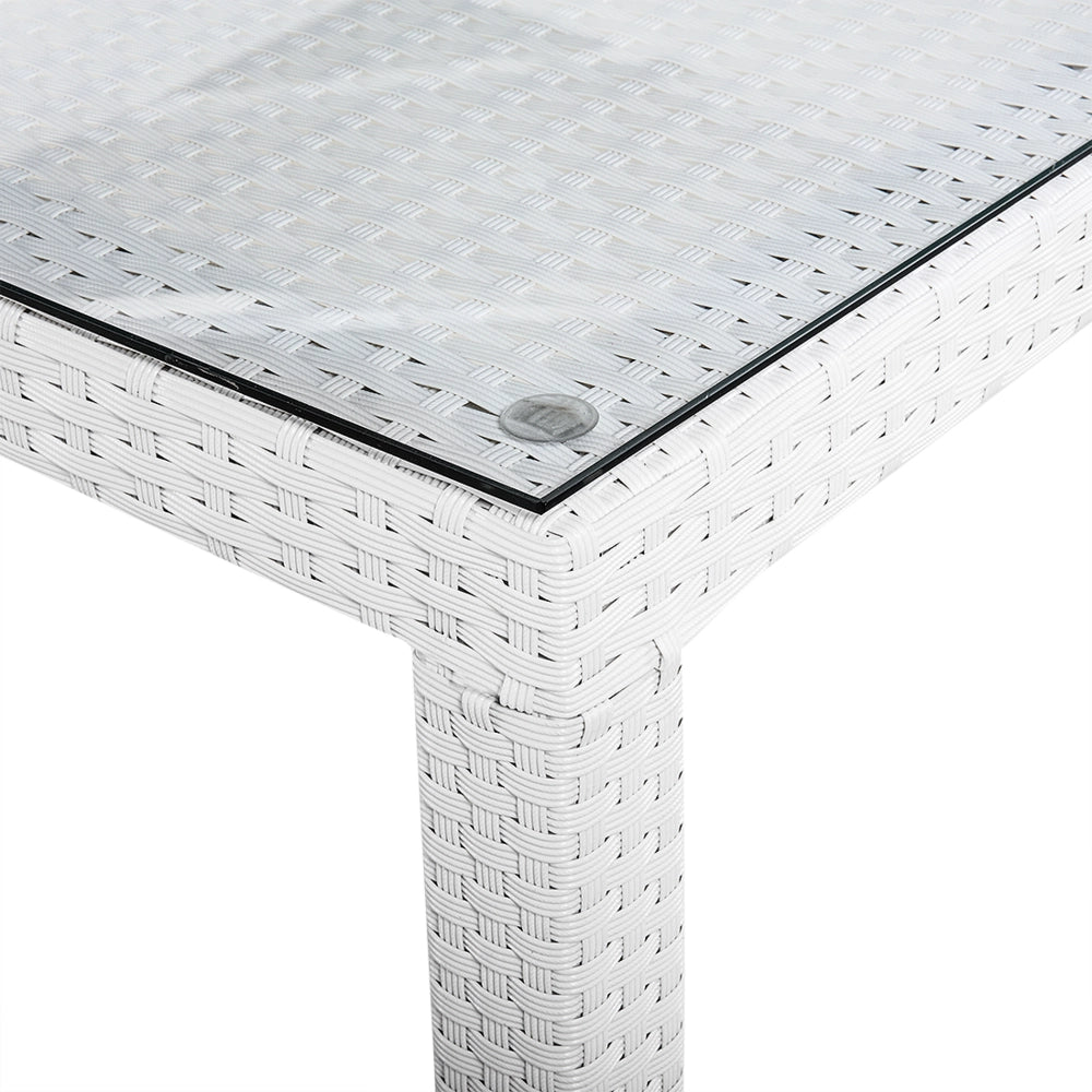 Set da Pranzo da Giardino con Tavolo e 8 Sedie con Cuscini in Simil Rattan Bianco