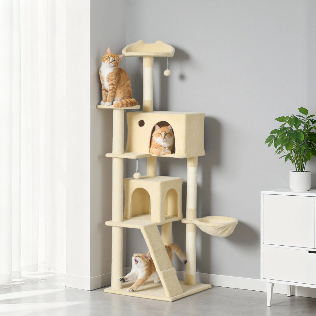 Albero tiragraffi per gatti con piattaforme letto 2 tane amaca scala ¨C zephmum ¨C beige 180 cm