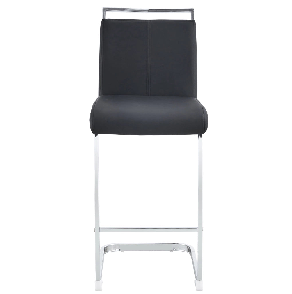 Set di 2 sgabelli da bar con schienale; PU e gambe in metallo; nero e argento