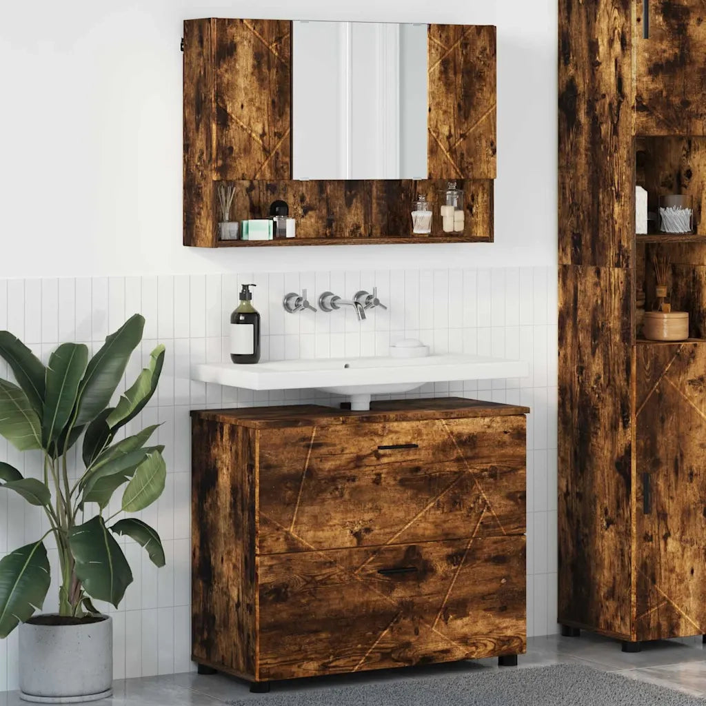 Set di mobili per il bagno con cassetto 2 pcs Rovere fumé