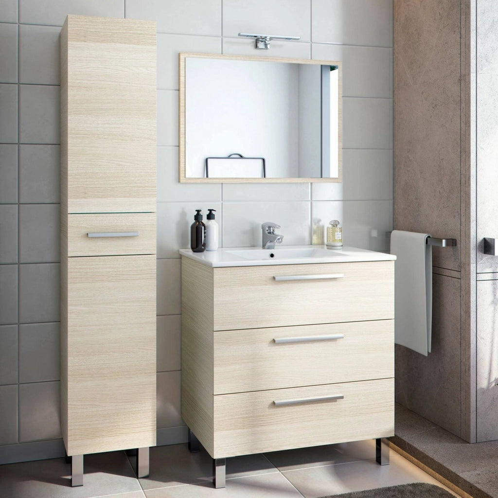 Nomaglio, set Mobili Bagno Specchio Incluso, Marrone Rovere