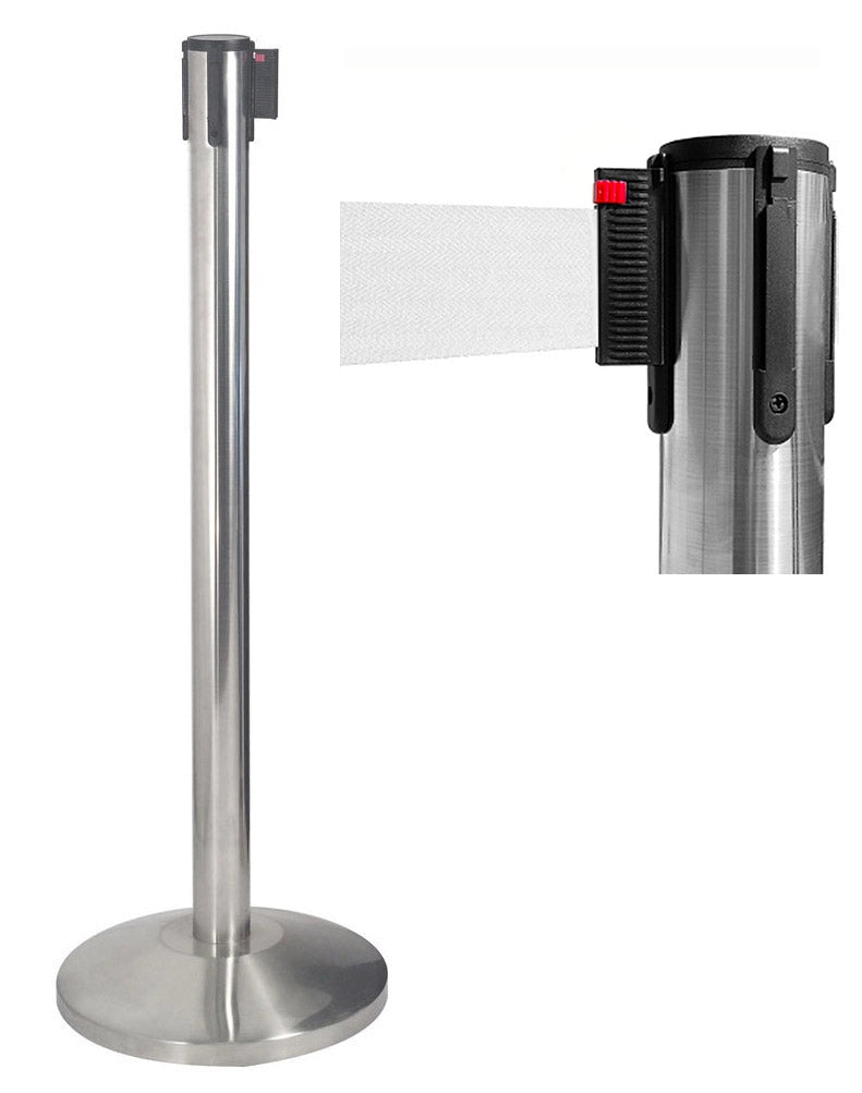 2 Colonnine Tendinastro 3 metri in Acciaio Inox Spazzolato Ø36x101 cm Nastro Bianco
