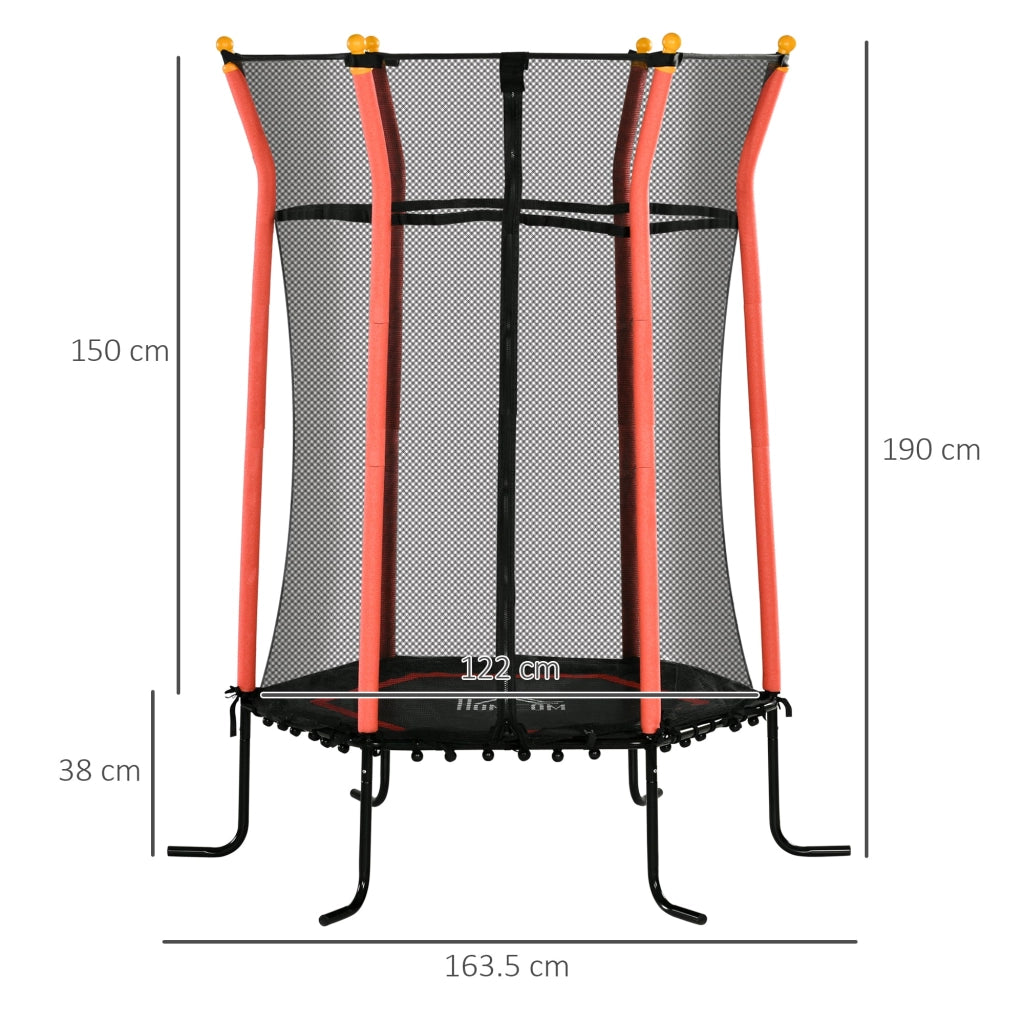 Tappeto Elastico per Bambini Ø163.5x190 cm con Ingresso a Cerniera e Pali Imbottiti Rosso