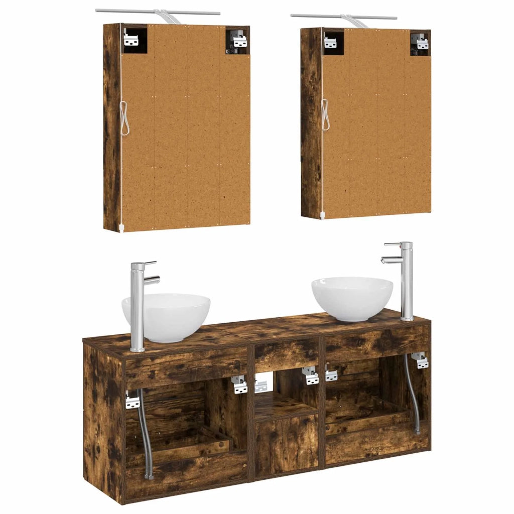 Set di Armadi da Bagno 5 pcs Rovere Fumo 50 x 14,5 x 70 cm 3406683