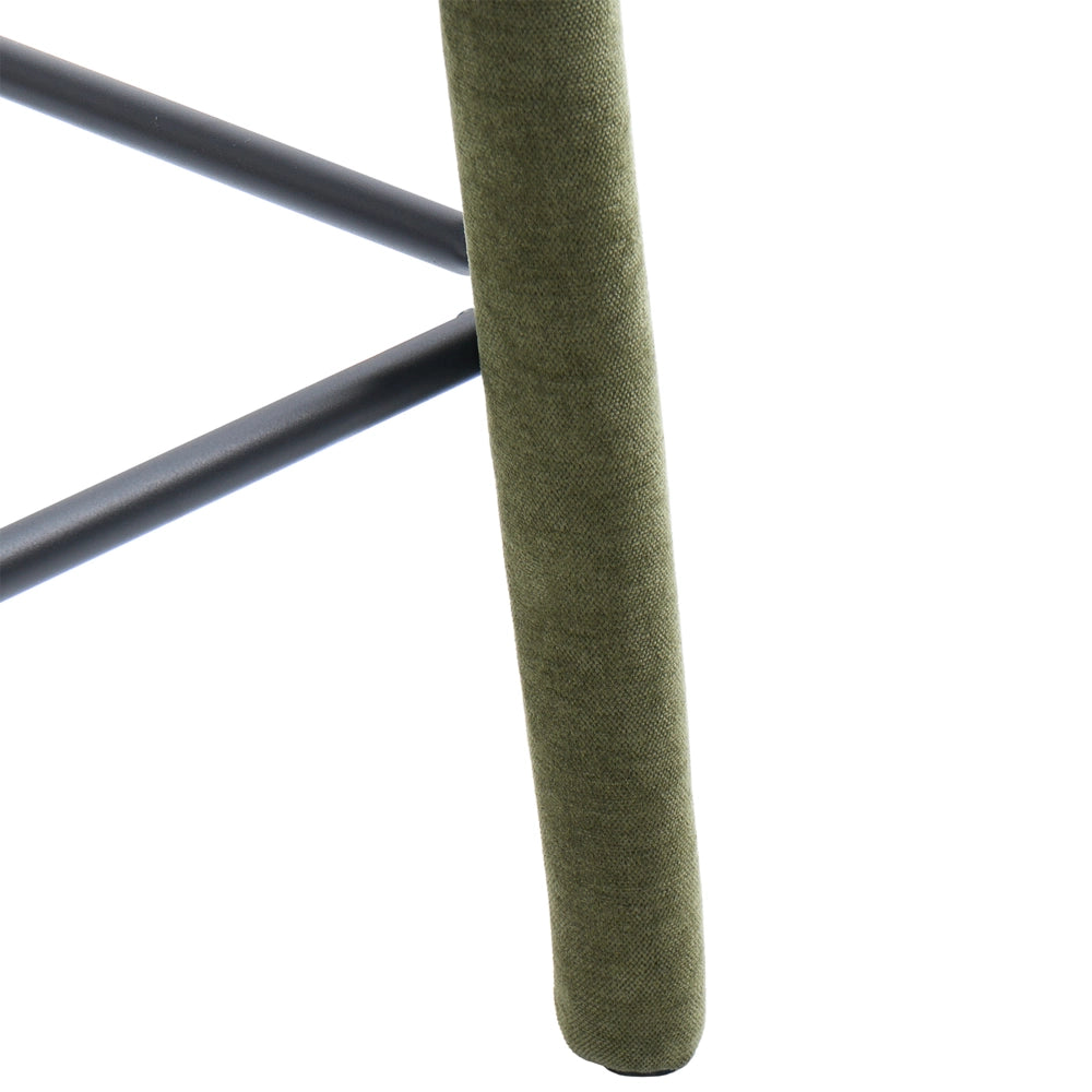 Set di 2 sgabelli da bar in ciniglia, colore verde, completamente imbottiti con schienale curvo, per sala da pranzo