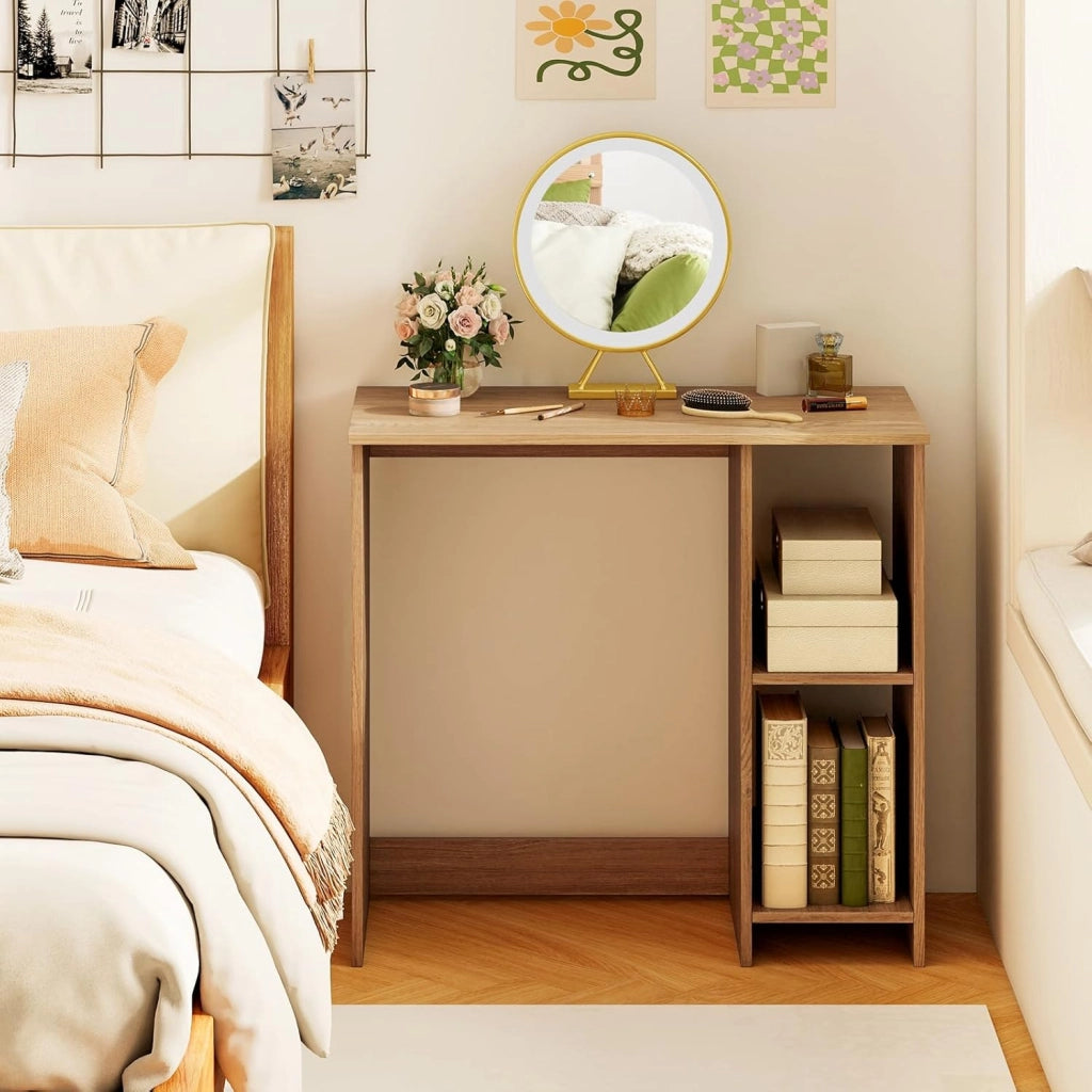 Scrivania per Computer in Legno con 2 Ripiani per Ambienti Piccoli, Scrivania Moderna e Salvaspazio da Casa e Ufficio, 80 x 40 x 74 cm (Naturale)