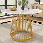 Tavolo da pranzo rotondo con piedini regolabili, per sala da pranzo, in MDF e metallo, bianco e oro, 80 × 80 × 76 cm