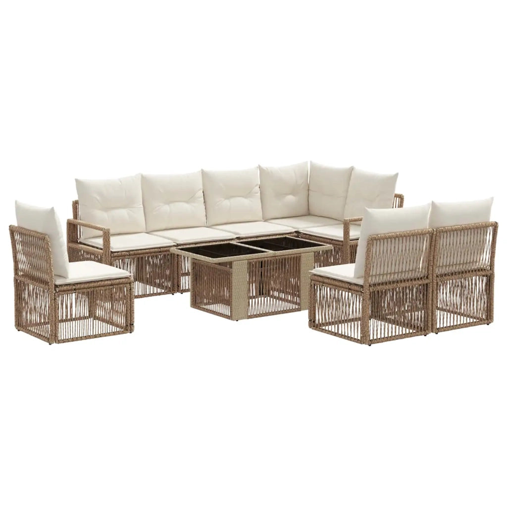 Set Divano da Giardino 9 pz Beige e Bianco Crema polyrattan 3437106